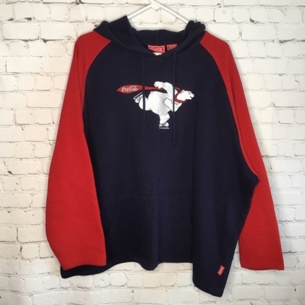 VTG Coca Cola Navy/Red White Bear Logo Long Slv. Hoodies Unisex‎ 26W/28W Lesotho